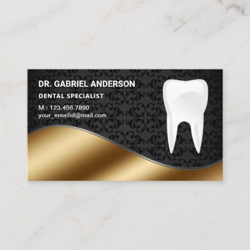 Gold Black Damask Tooth Dental Clinic Dentist Business Card