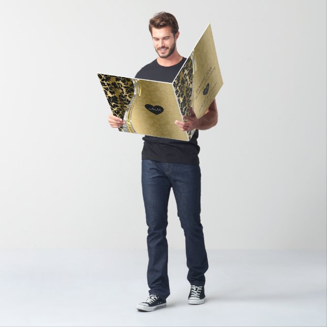 Gold & Black Damask Wedding Anniversary Card (In Situ)