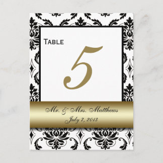 Gold Black Damask Wedding Table Number