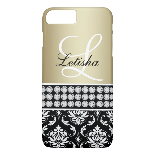 Gold Black Damask, Your Name Monogram Case-Mate iPhone Case (Back)