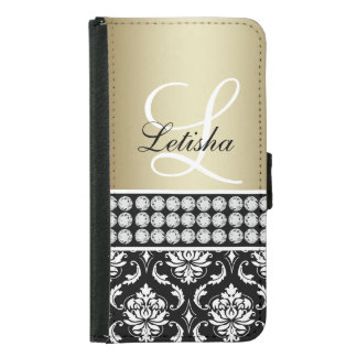Gold Black Damask, Your Name Monogram Samsung Galaxy S5 Wallet Case