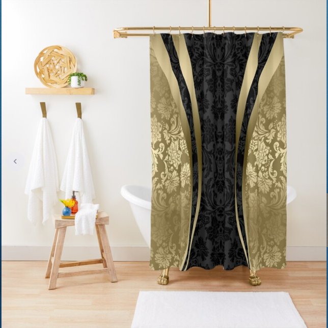 Gold & Black Damasks Geometric Modern Design Shower Curtain (Creator Uploaded)