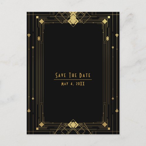 Gold Black Deco Gatsby Roaring 20s Save the Date Announcement Postcard