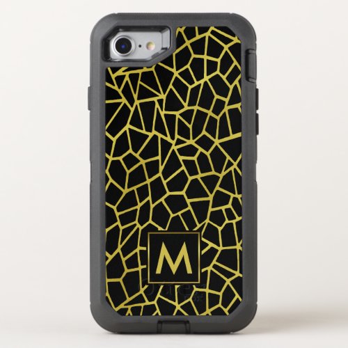 Gold Black Deco Monogram  Upscale Luxury Mosaic OtterBox Defender iPhone SE87 Case