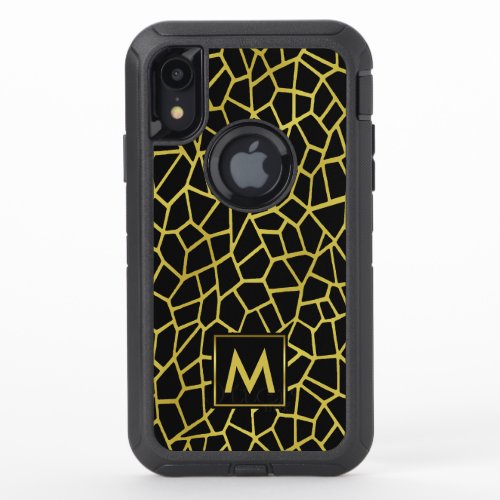 Gold Black Deco Monogram  Upscale Luxury Mosaic OtterBox Defender iPhone XR Case