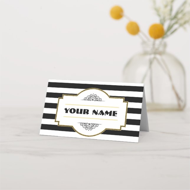 Gold Black Deco Place Card (Front)