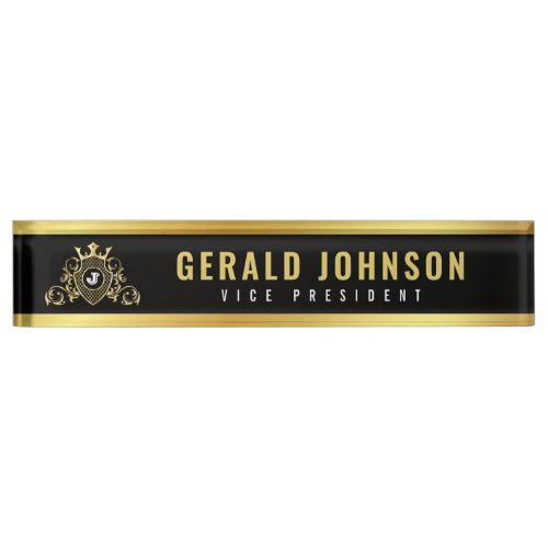 Gold_Black Desk Nameplate with Monogram