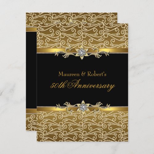 Gold Black Diamond 50th Anniversary Invitation