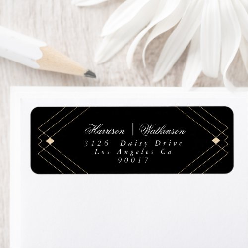 Gold Black Diamond Geometric Deco Gatsby Wedding Label