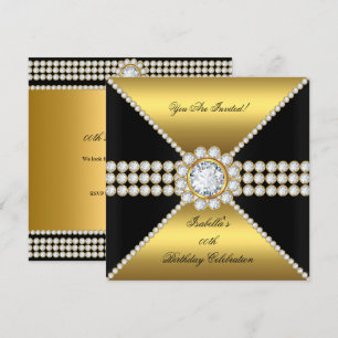 Gold Black Diamond Sophisticated Birthday Party Invitation