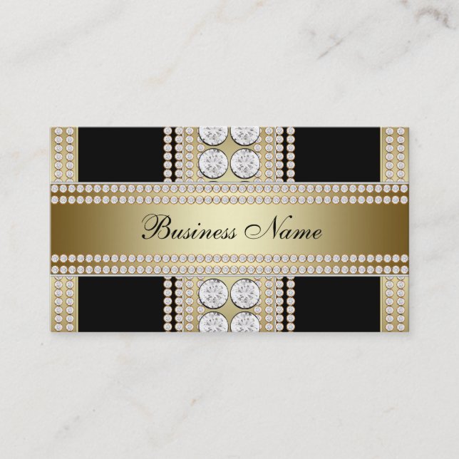 Gold Black Diamonds Black Business Card (Front)