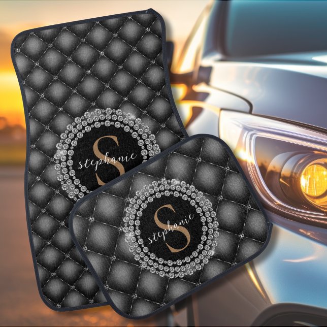 Gold Black Diamonds Monogram Tufted Elegant Luxury Car Floor Mat (Gold Black Diamonds Monogram Tufted Elegant Luxury Car Floor Mat)