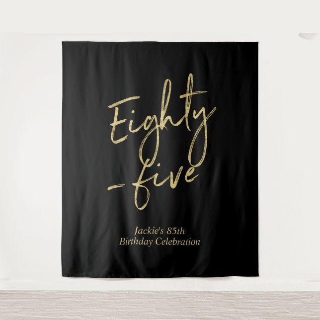 Gold & Black Eighty five 85th Birthday Party Tapestry (Front)