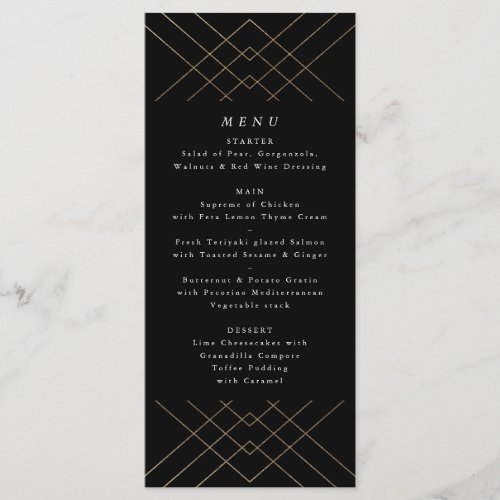 Gold Black Elegance Diamond Geo Deco Wedding Menu