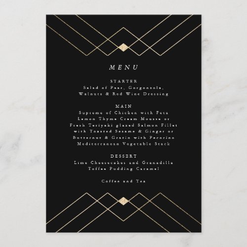 Gold Black Elegance Diamond Geo Deco Wedding Menu