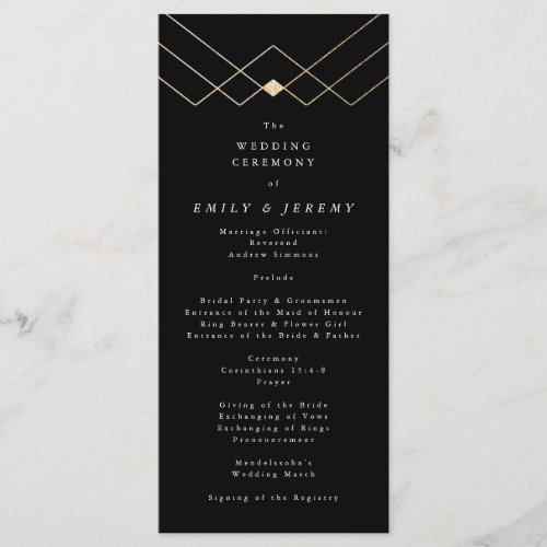 Gold Black Elegance Diamond Geo Deco Wedding Program