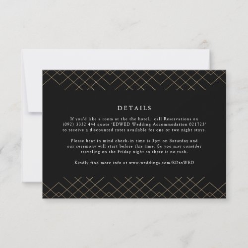 Gold Black Elegance Diamond Geo Deco Wedding RSVP Card