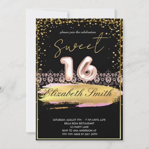  Gold_black elegance  rose gold sweet sixteen    Invitation