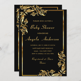Gold Black Elegant Baby Girl Shower Invitation