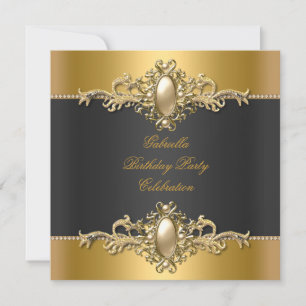 Gold Black Elegant Birthday Party Pearl Invitation