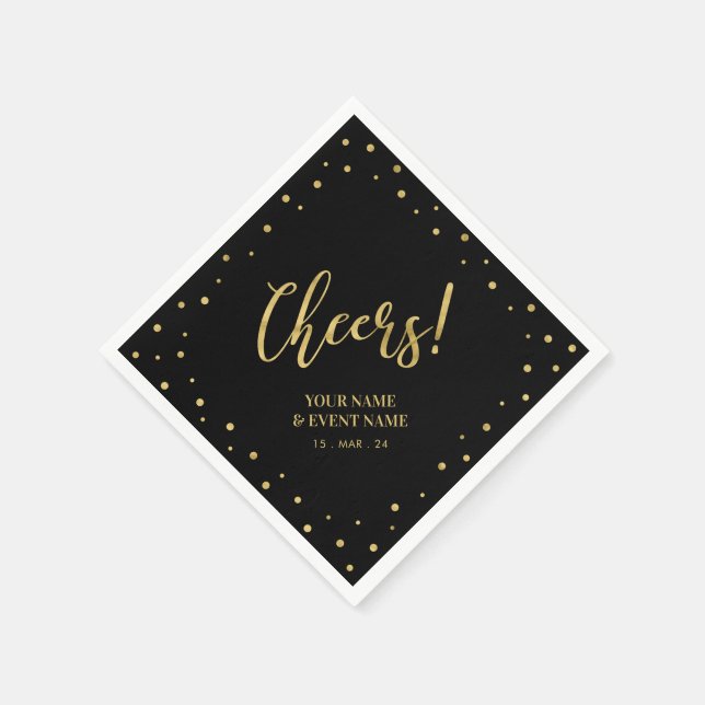 Gold & Black Elegant Classic Cheers Birthday Party Napkins (Corner)