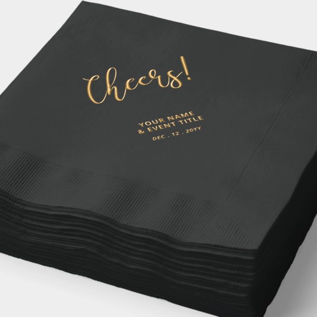 Gold Black Elegant Classic Personalized Party Foil Napkins (Detail)