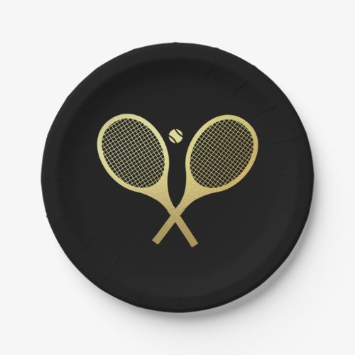 Gold Black Elegant Classic Tennis Rackets Ball   Paper Plates