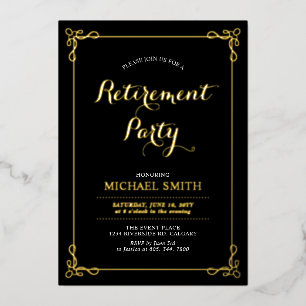 Gold & Black Elegant Classy Retirement Party Foil Invitation
