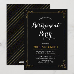 Gold & Black   Elegant Classy Retirement Party Invitation