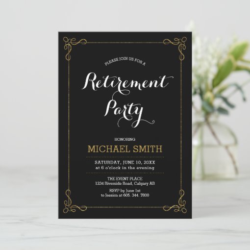 Gold & Black | Elegant Classy Retirement Party Invitation | Zazzle