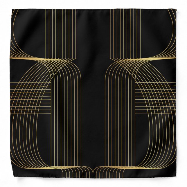 Gold, black, elegant, cool, unique trendy line art bandana (Front)