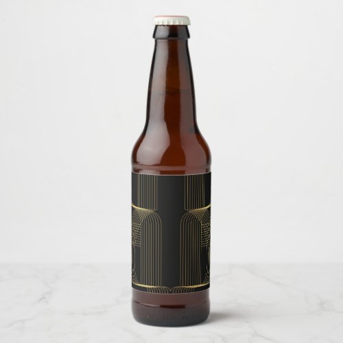 Gold black elegant cool unique trendy line art beer bottle label