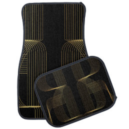 Gold, black, elegant, cool, unique trendy line art car floor mat