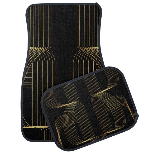 Gold, black, elegant, cool, unique trendy line art car floor mat (Set)