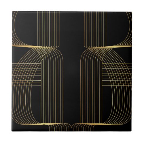Gold black elegant cool unique trendy line art ceramic tile