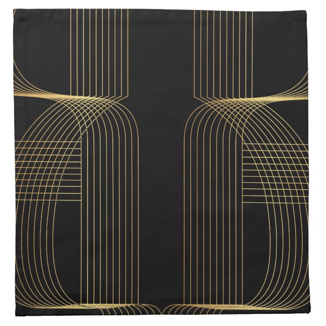 Gold, black, elegant, cool, unique trendy line art cloth napkin (Front)