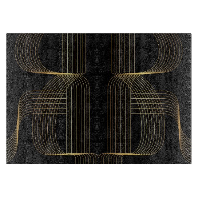 Gold, black, elegant, cool, unique trendy line art cutting board (Front)