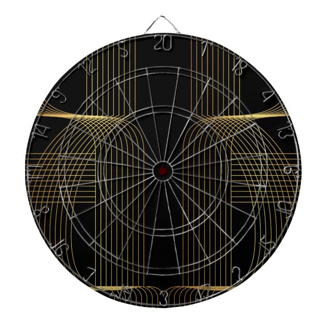 Gold, black, elegant, cool, unique trendy line art dart board (Front)