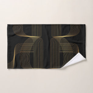 Gold, black, elegant, cool, unique trendy line art hand towel 