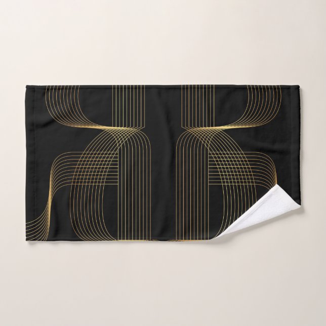Gold, black, elegant, cool, unique trendy line art hand towel  (Hand Towel)