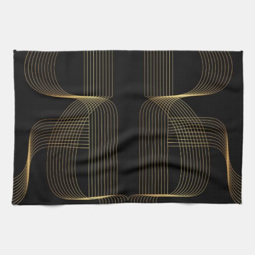 Gold black elegant cool unique trendy line art kitchen towel