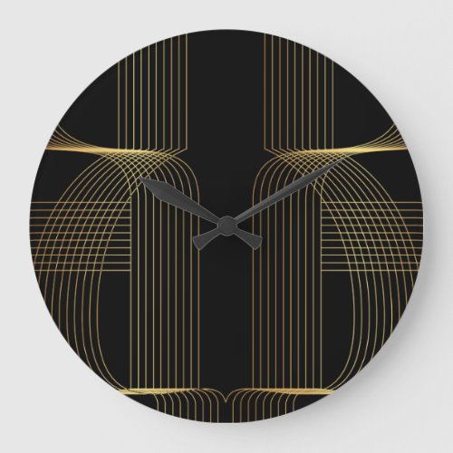 Gold black elegant cool unique trendy line art large clock