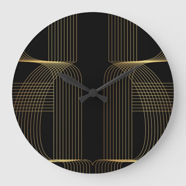 Gold, black, elegant, cool, unique trendy line art large clock (Front)