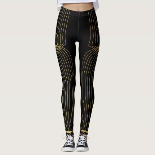 Gold black elegant cool unique trendy line art leggings