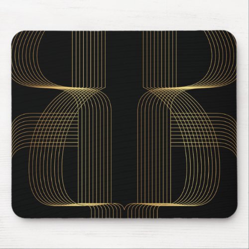 Gold black elegant cool unique trendy line art mouse pad