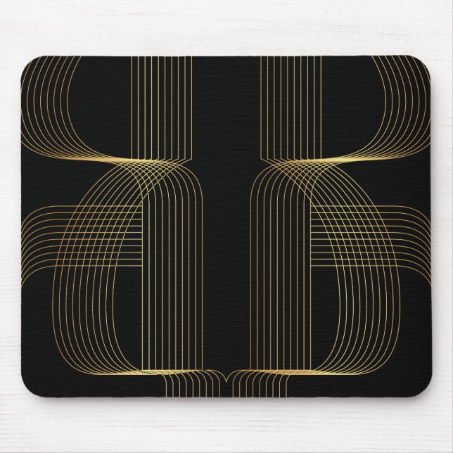 Gold, black, elegant, cool, unique trendy line art mouse pad (Front)