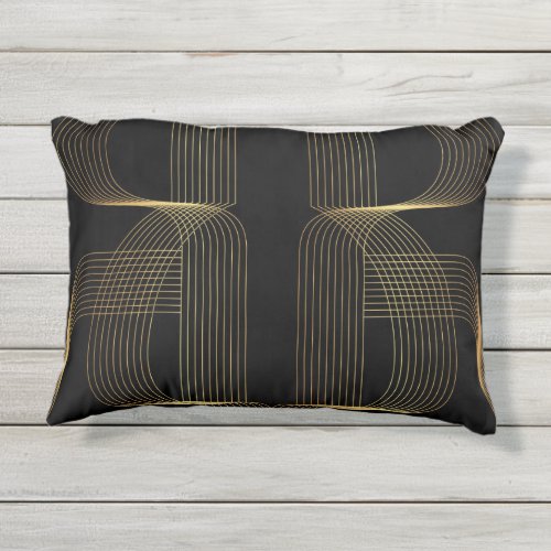 Gold black elegant cool unique trendy line art outdoor pillow