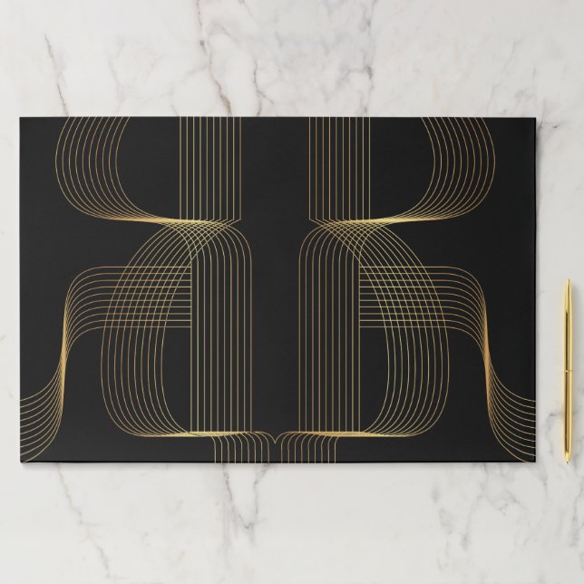 Gold, black, elegant, cool, unique trendy line art paper pad (Insitu)