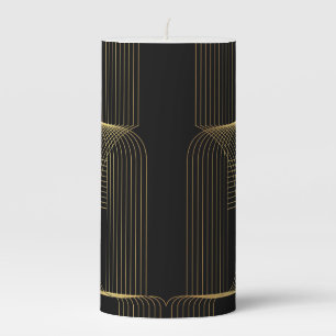 Gold, black, elegant, cool, unique trendy line art pillar candle