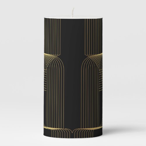 Gold black elegant cool unique trendy line art pillar candle